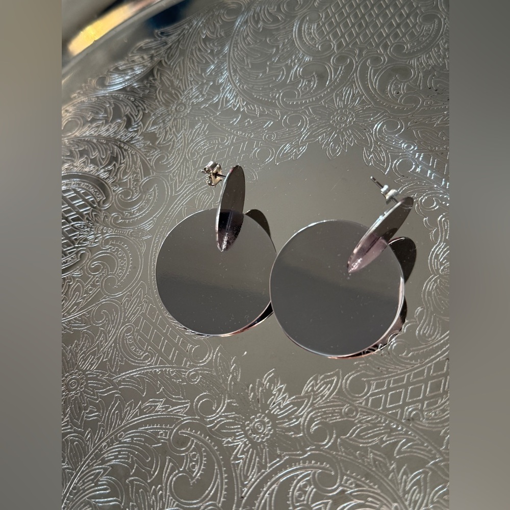 COS silver shiny like a mirror Circular Earrings